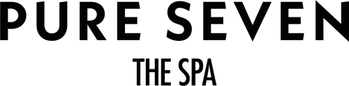 PURE SEVEN, SPA-Logo von 7Pines Hotels & Resorts vor dunklem Hintergrund