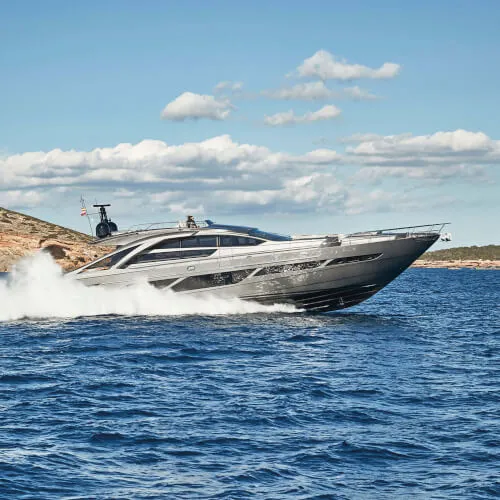 The Pershing 9X luxury boat cruising on the ocean